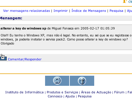 Windows XP ilegal no fórum de discussão do Instituto de Informática do governo português
